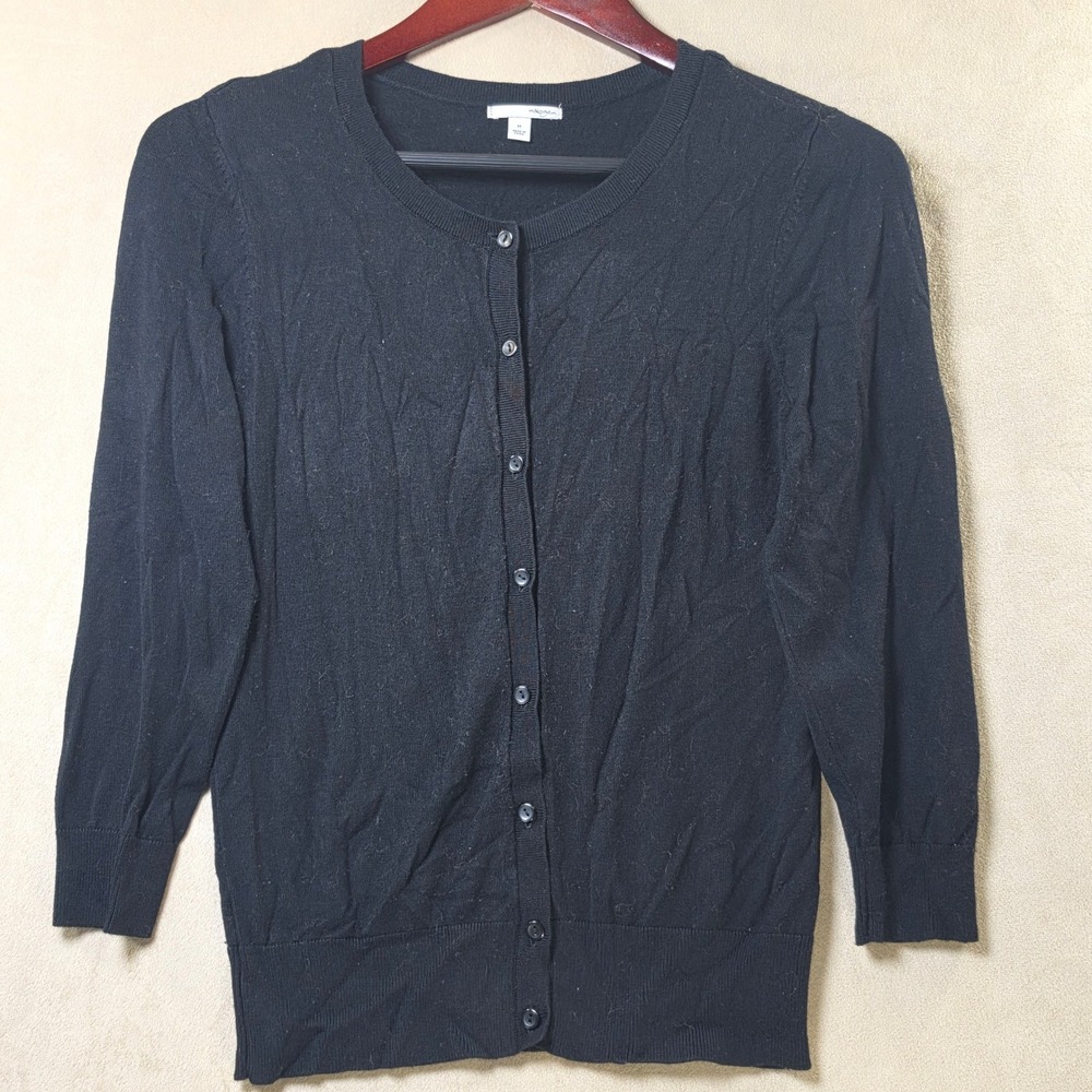 Halogen Black Button Front Cardigan Sweater Womens Medium 3/4 Sleeve HA261512